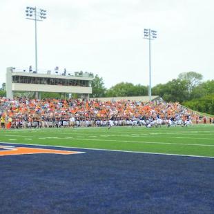 The Hope College football team plays a game in the Ray and Sue Smith Stadium