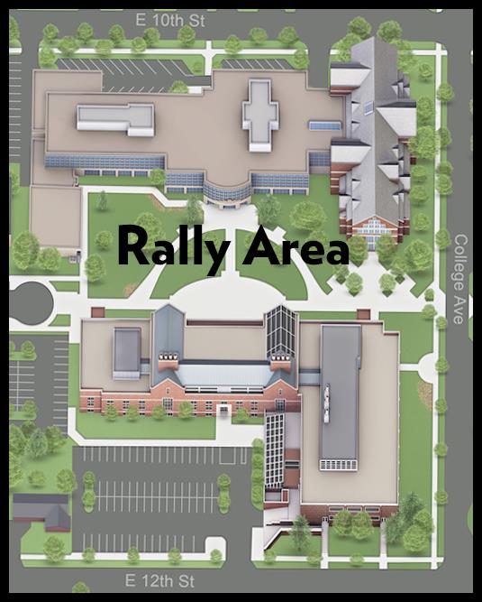 A map of the rally area, which is located in the commons between the Schaap Science Center and Van Zoeren Hall.